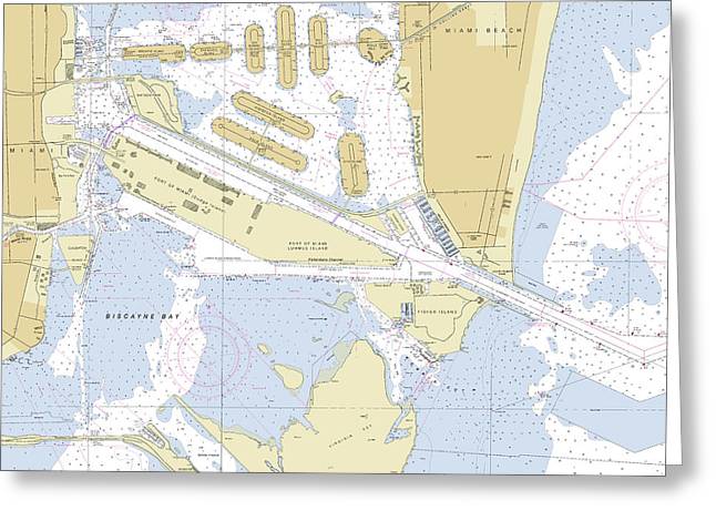Port Of Miami Florida Nautical Chart - Greeting Card