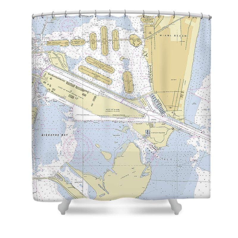 Port Of Miami Florida Nautical Chart Shower Curtain