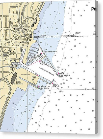Port Washington-Lake Michigan Nautical Chart – 7" x 8" – Canvas Nautical Chart Print by SeaKoast