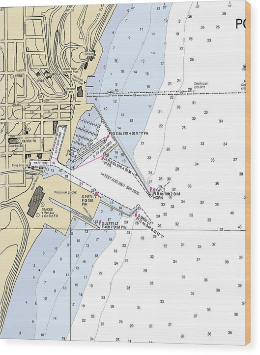 Port Washington-Lake Michigan Nautical Chart Wood Print