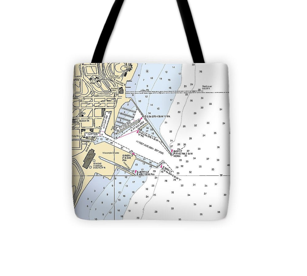 Port Washington Lake Michigan Nautical Chart Tote Bag