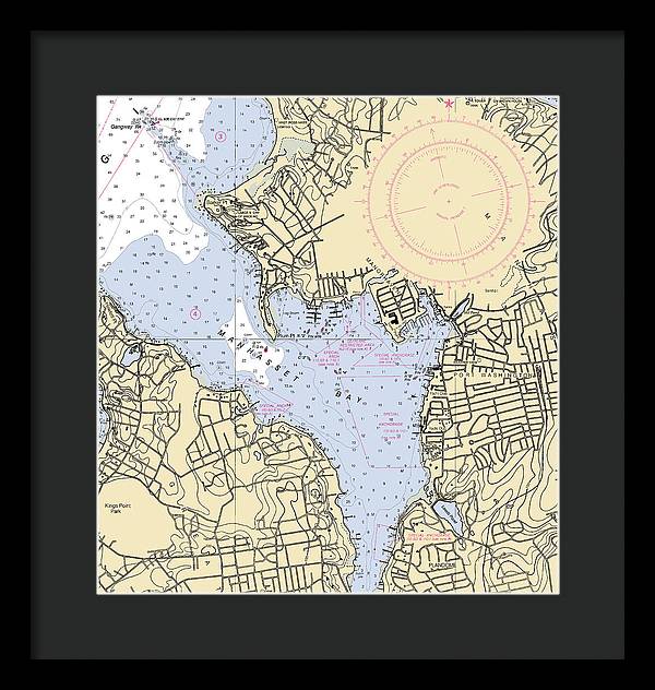 Port Washington-New York Nautical Chart - Framed Print  13" x 14"  Framed Nautical Chart Print by SeaKoast.