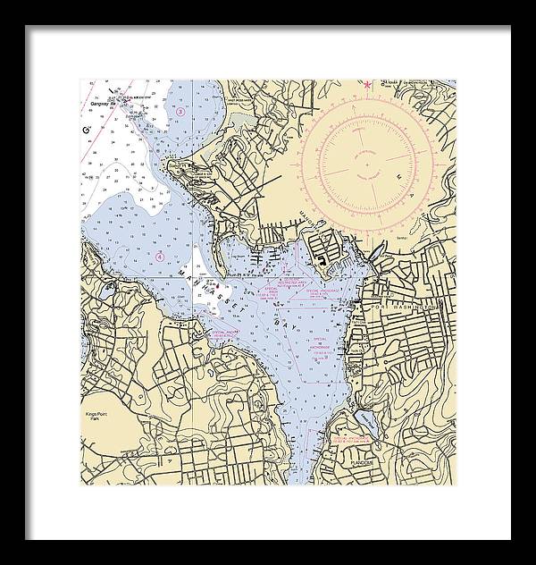 Port Washington-New York Nautical Chart - Framed Print  13" x 14"  Framed Nautical Chart Print by SeaKoast.