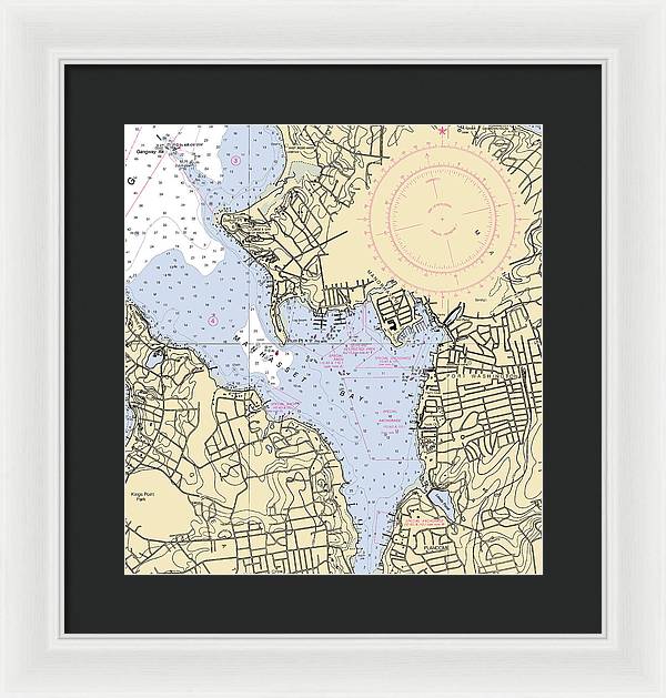 Port Washington-New York Nautical Chart - Framed Print  13" x 14"  Framed Nautical Chart Print by SeaKoast.