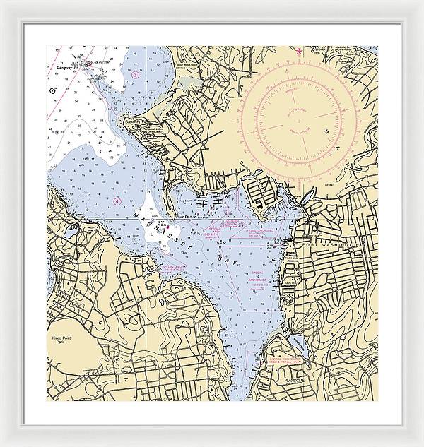 Port Washington-New York Nautical Chart - Framed Print  28" x 30"  Framed Nautical Chart Print by SeaKoast.