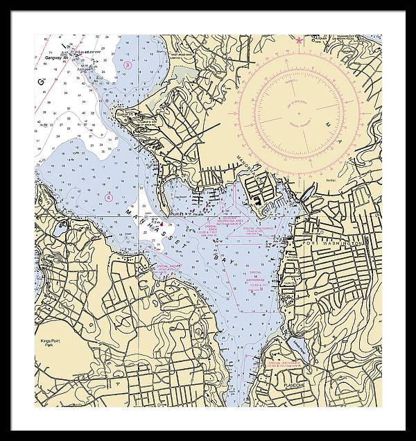 Port Washington-New York Nautical Chart - Framed Print  28" x 30"  Framed Nautical Chart Print by SeaKoast.