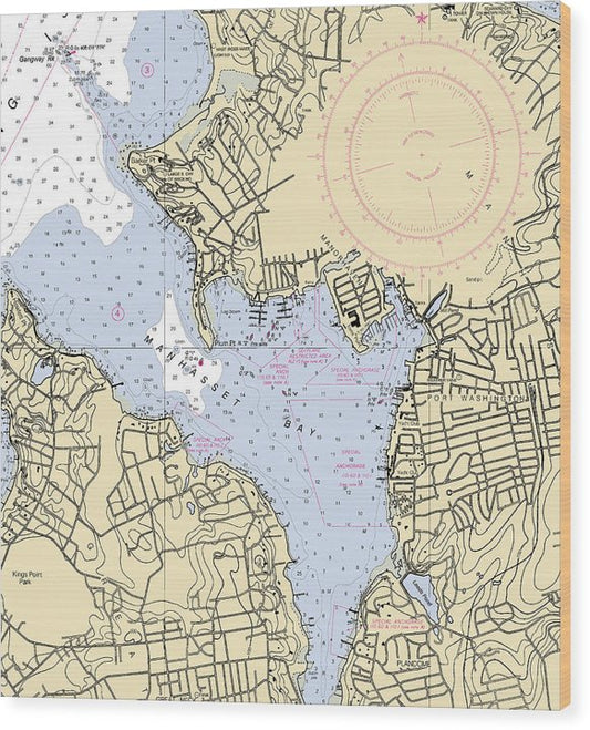 Port Washington-New York Nautical Chart Wood Print