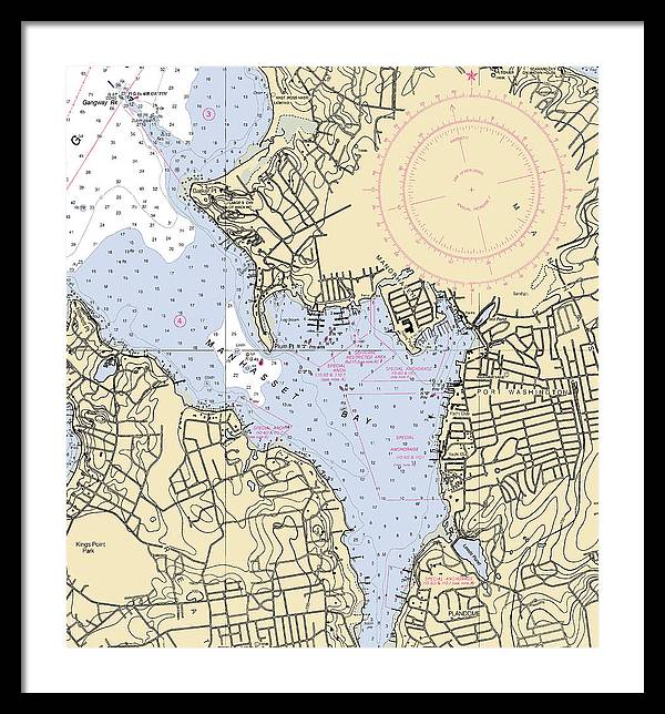 Port Washington-New York Nautical Chart - Framed Print  22" x 24"  Framed Nautical Chart Print by SeaKoast.
