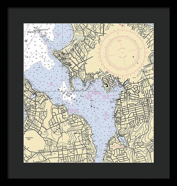 Port Washington-New York Nautical Chart - Framed Print  15" x 16"  Framed Nautical Chart Print by SeaKoast.