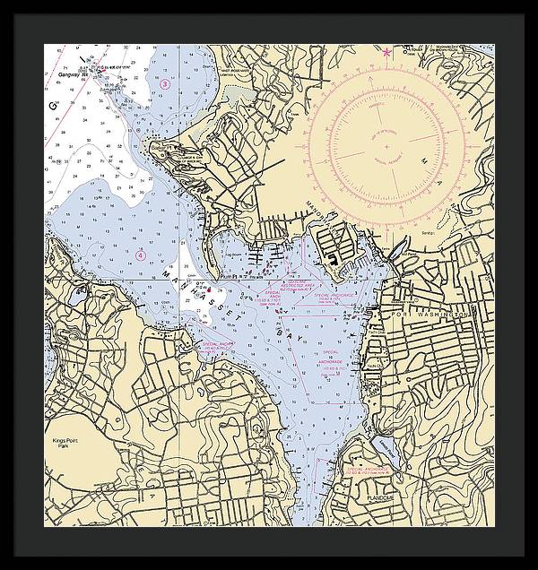 Port Washington-New York Nautical Chart - Framed Print  28" x 30"  Framed Nautical Chart Print by SeaKoast.