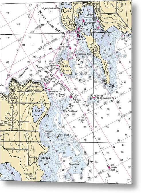 A beuatiful Metal Print of the Porte Des Mortes Passage-Lake Michigan Nautical Chart - Metal Print by SeaKoast.  100% Guarenteed!