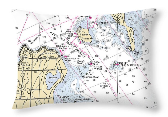 Porte Des Mortes Passage-lake Michigan Nautical Chart - Throw Pillow