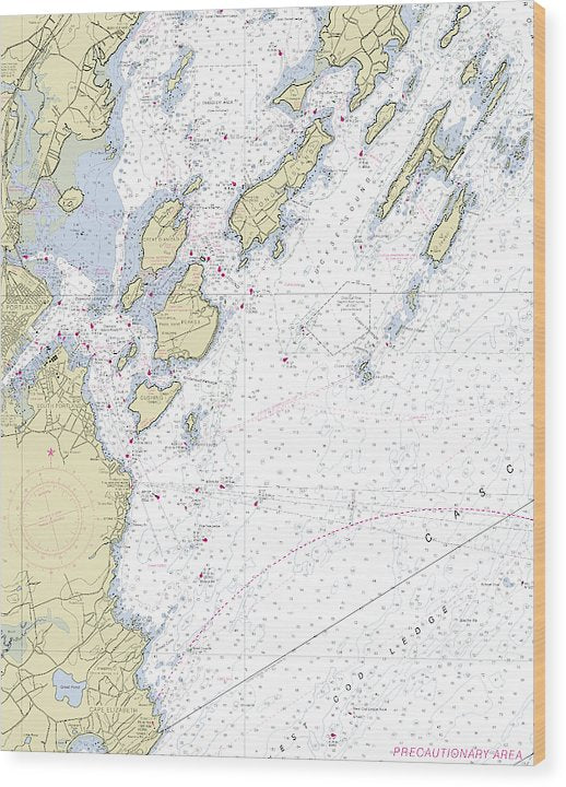 Portland Maine Nautical Chart Wood Print