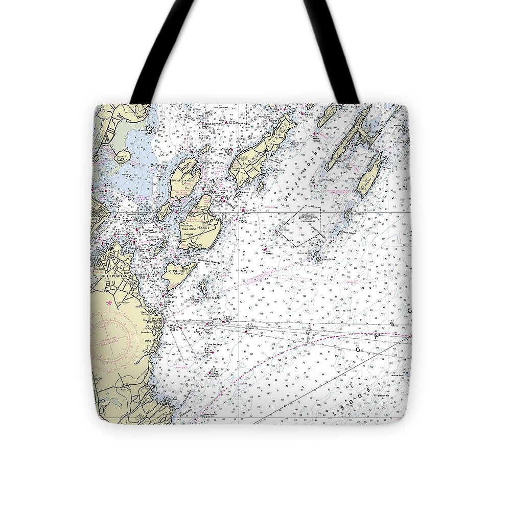Portland Maine Nautical Chart - Tote Bag