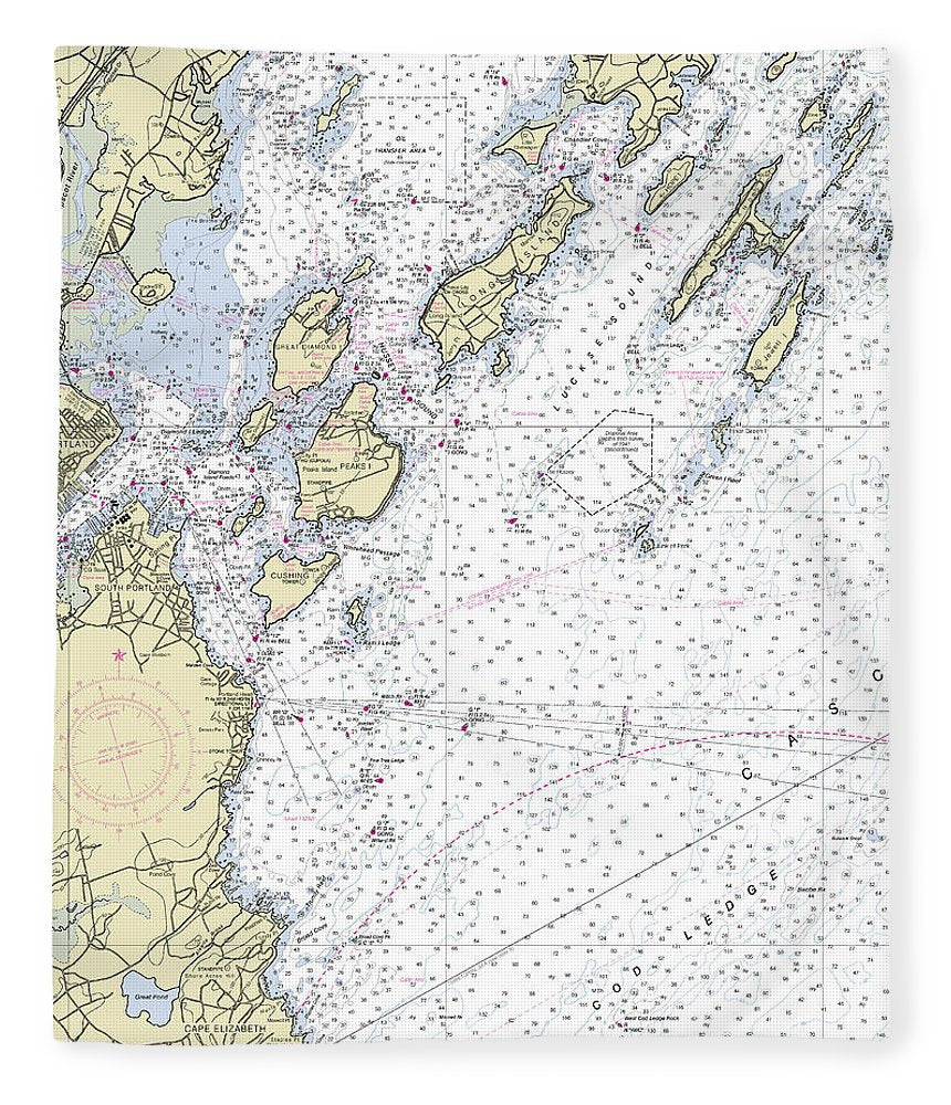 Portland Maine Nautical Chart Blanket