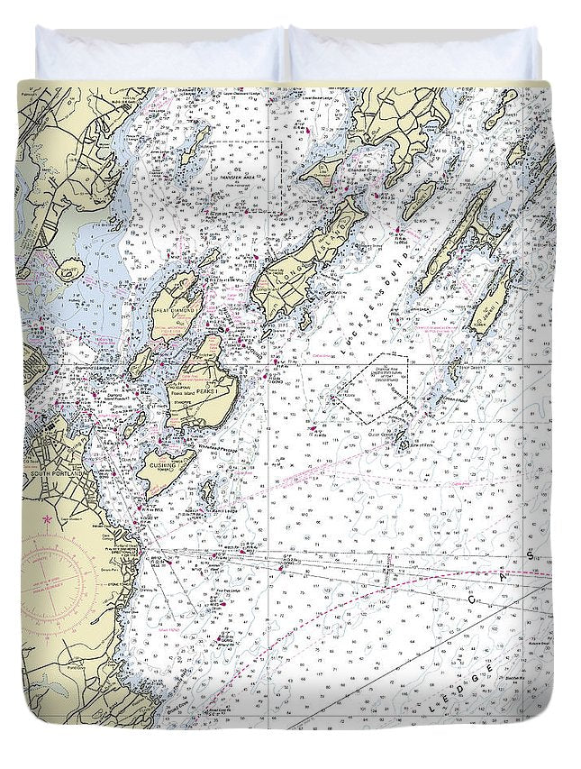 Portland Maine Nautical Chart - Duvet Cover