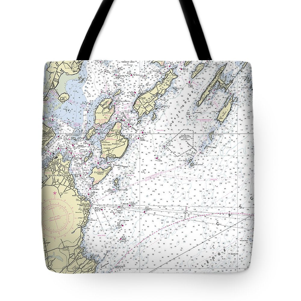 Portland Maine Nautical Chart - Tote Bag