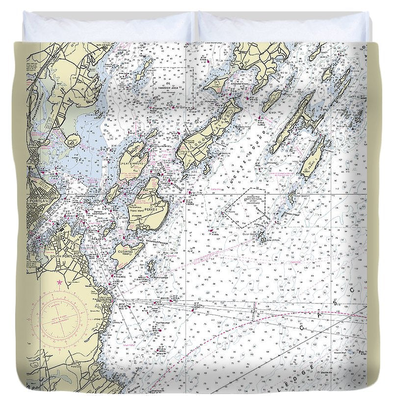 Portland Maine Nautical Chart Duvet Cover