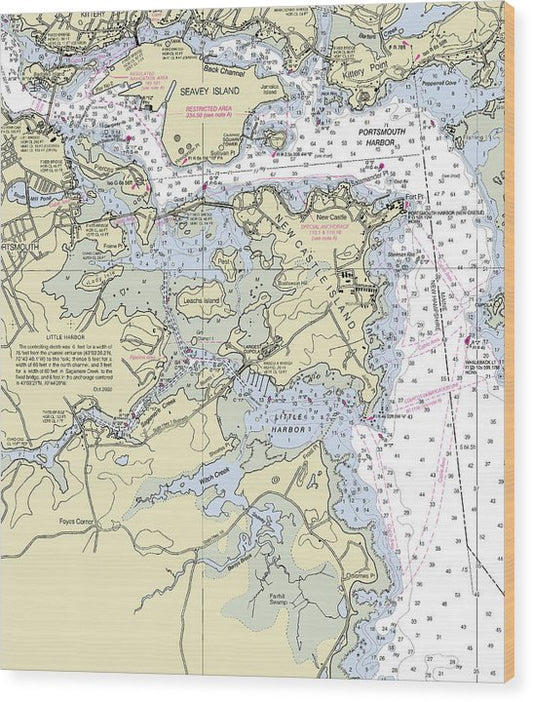 Portsmouth Harbor New Hampshire Nautical Chart Wood Print