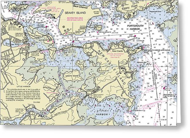 Portsmouth Harbor New Hampshire Nautical Chart - Greeting Card