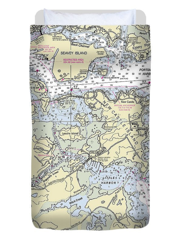 Portsmouth Harbor New Hampshire Nautical Chart - Duvet Cover