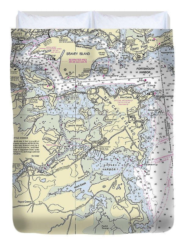 Portsmouth Harbor New Hampshire Nautical Chart - Duvet Cover