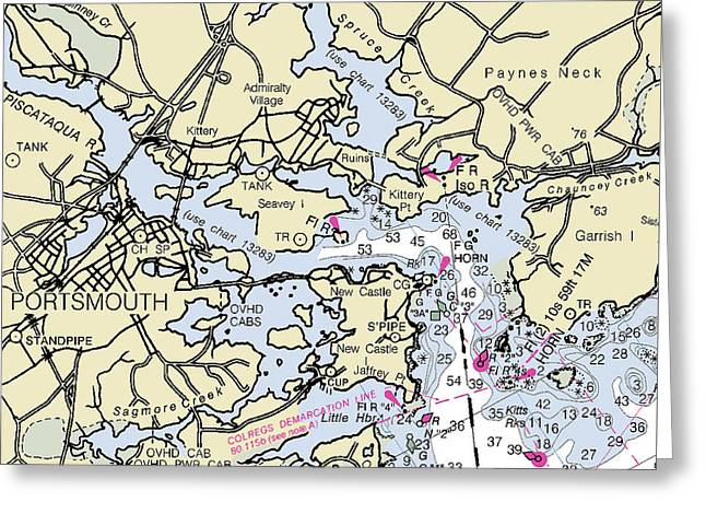 Portsmouth New Hampshire Nautical Chart - Greeting Card