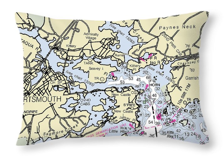 Portsmouth New Hampshire Nautical Chart - Throw Pillow
