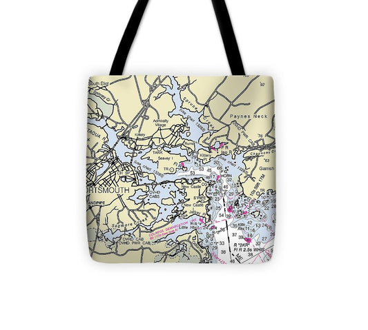 Portsmouth New Hampshire Nautical Chart Tote Bag