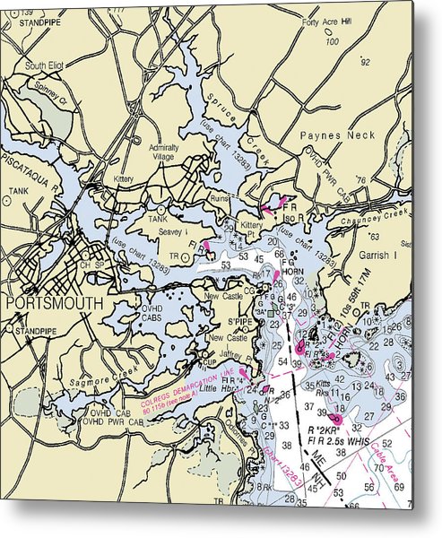 A beuatiful Metal Print of the Portsmouth New Hampshire Nautical Chart - Metal Print by SeaKoast.  100% Guarenteed!