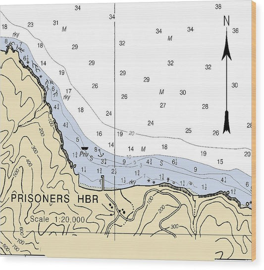 Prisoners Harbor-California Nautical Chart Wood Print
