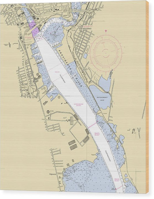 Providence Harbor-Rhode Island Nautical Chart Wood Print