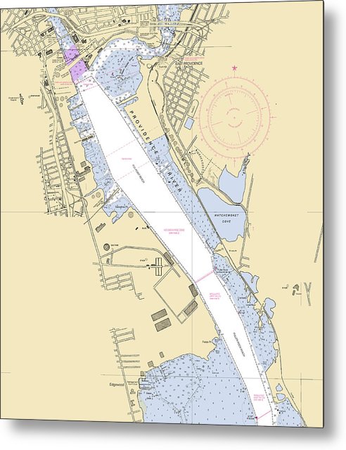 A beuatiful Metal Print of the Providence Harbor-Rhode Island Nautical Chart - Metal Print by SeaKoast.  100% Guarenteed!