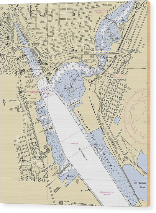 Providence Harbor -Rhode Island Nautical Chart _V2 Wood Print