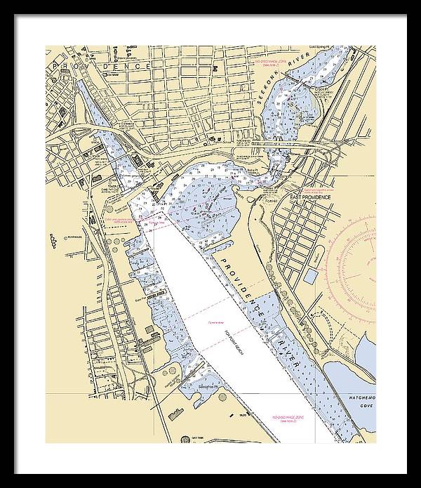 Providence Harbor -rhode Island Nautical Chart _v2 - Framed Print