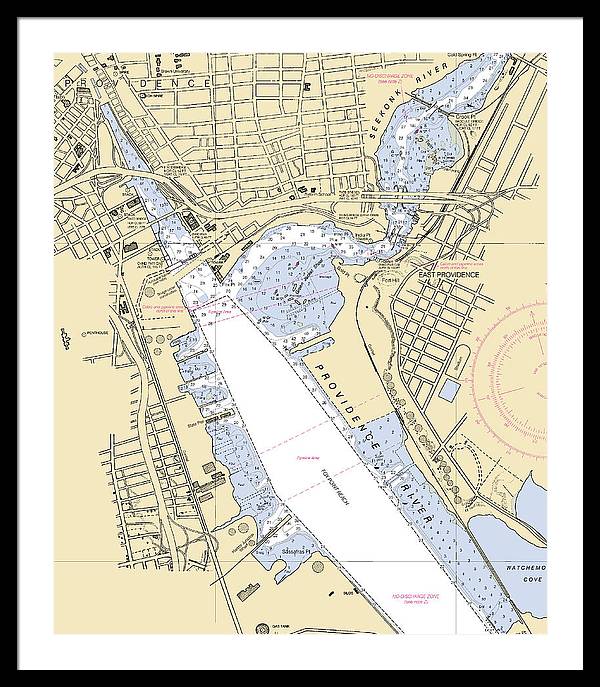 Providence Harbor -rhode Island Nautical Chart _v2 - Framed Print