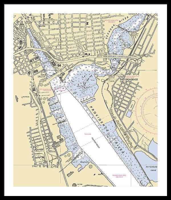 Providence Harbor -rhode Island Nautical Chart _v2 - Framed Print