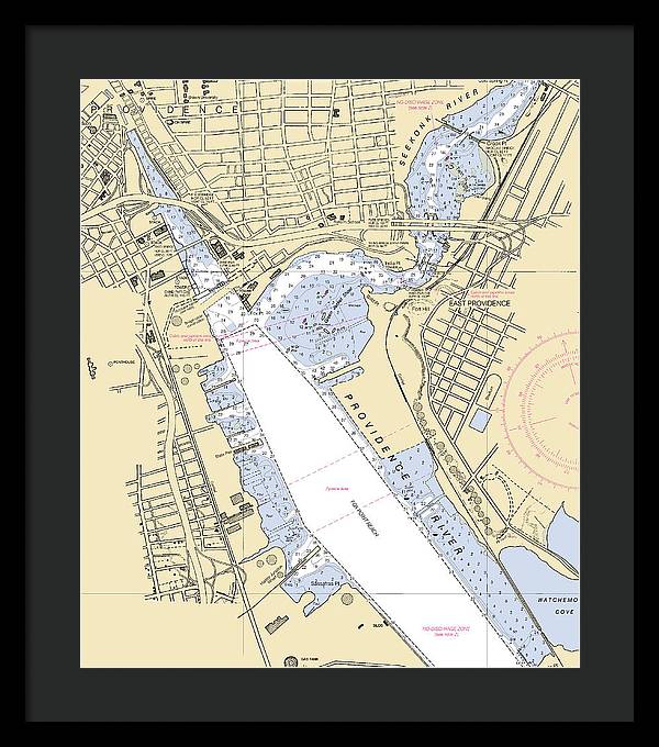 Providence Harbor -rhode Island Nautical Chart _v2 - Framed Print