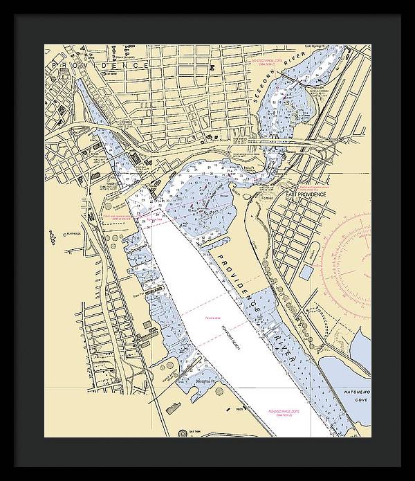 Providence Harbor -rhode Island Nautical Chart _v2 - Framed Print