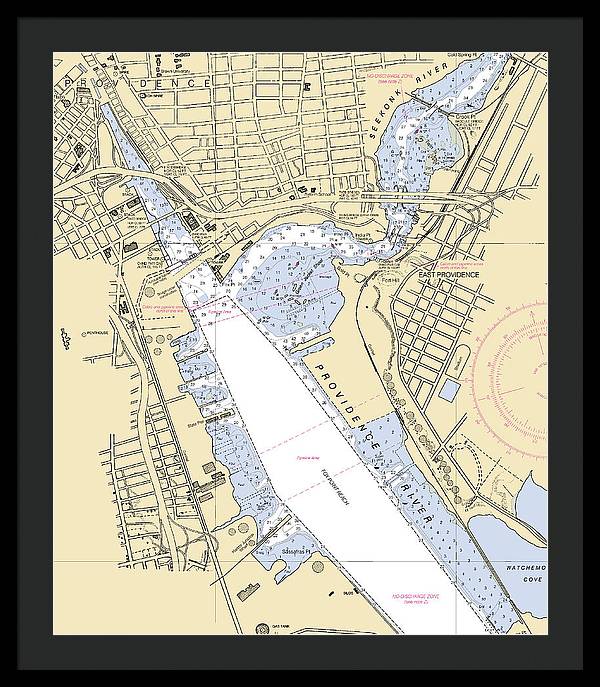 Providence Harbor -rhode Island Nautical Chart _v2 - Framed Print