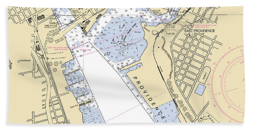 Providence Harbor -rhode Island Nautical Chart _v2 - Bath Towel