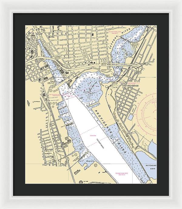 Providence Harbor -rhode Island Nautical Chart _v2 - Framed Print