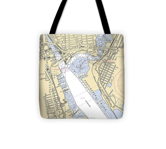 Providence Rhode Island Nautical Chart Tote Bag