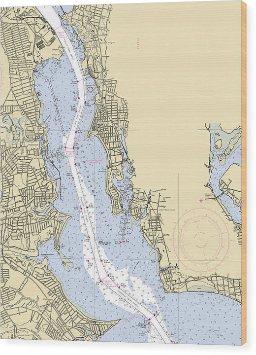 Providence River-Rhode Island Nautical Chart Wood Print