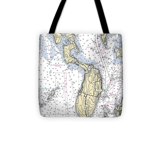 Prudence Island Rhode Island Nautical Chart Tote Bag