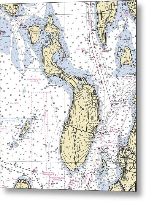 A beuatiful Metal Print of the Prudence Island-Rhode Island Nautical Chart - Metal Print by SeaKoast.  100% Guarenteed!