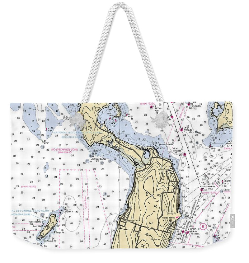 Prudence Island-rhode Island Nautical Chart - Weekender Tote Bag