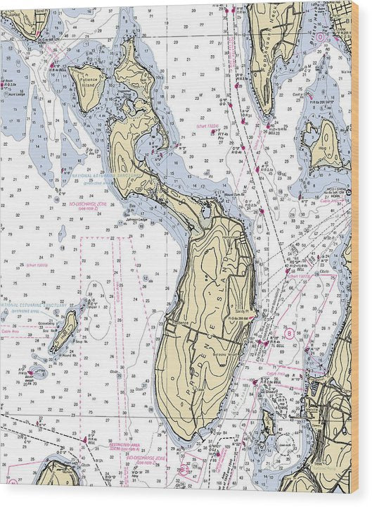 Prudence Island-Rhode Island Nautical Chart Wood Print