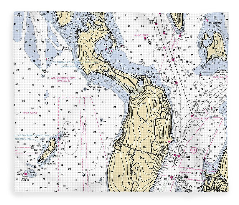 Prudence Island Rhode Island Nautical Chart Blanket