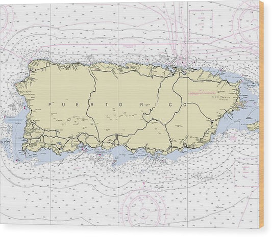 Puerto Rico Nautical Chart Wood Print
